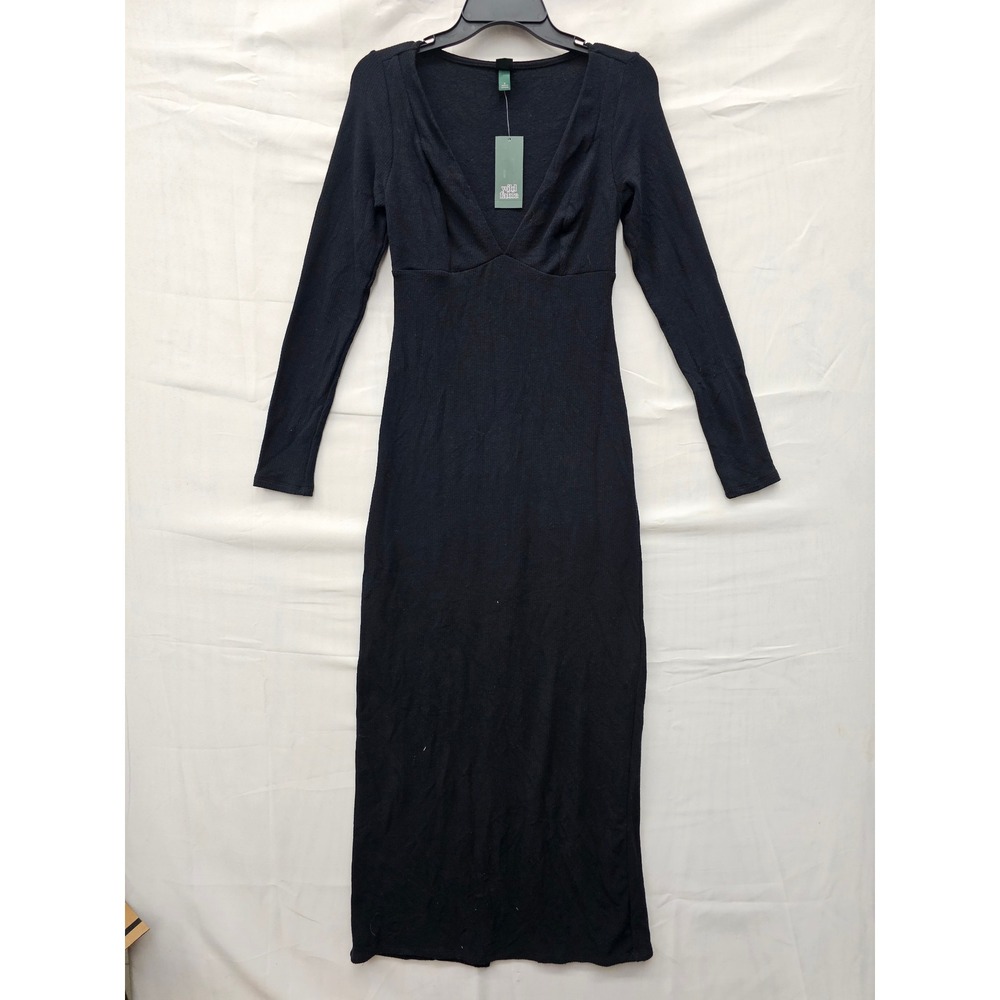 Wild Fable Womens V-Neck Long Sleeve Maxi Dress Black Polyester Size Small
